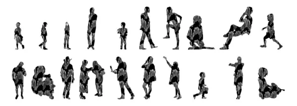 Silhouettes Vectorielles Silhouettes Esquissées Personnes Dessin Contour Silhouette Personnes Icône — Image vectorielle