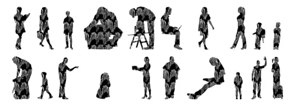 Silhouettes Vectorielles Silhouettes Esquissées Personnes Dessin Contour Silhouette Personnes Icône — Image vectorielle