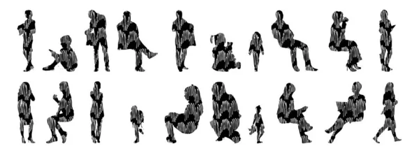 Vector Silhouettes Outline Silhouettes People Contour Drawing People Silhouette Icon — 스톡 벡터