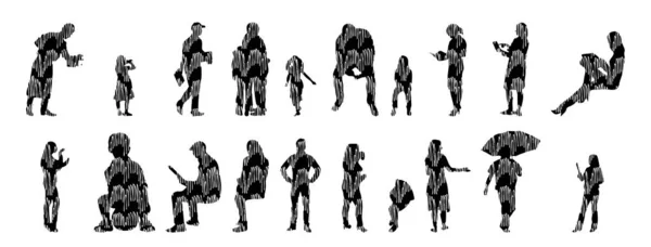 Vector Silhouettes Outline Silhouettes People Contour Drawing People Silhouette Icon — 스톡 벡터