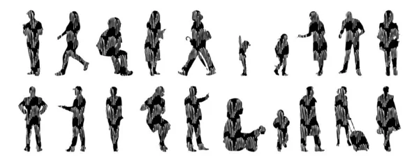 Silhouettes Vectorielles Silhouettes Esquissées Personnes Dessin Contour Silhouette Personnes Icône — Image vectorielle