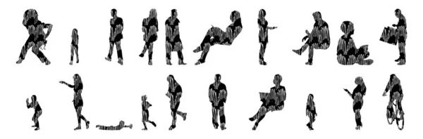 Vector Silhouettes Outline Silhouettes People Contour Drawing People Silhouette Icon — 스톡 벡터