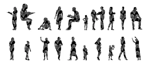 Vector Silhouettes Outline Silhouettes People Contour Drawing People Silhouette Icon — 스톡 벡터