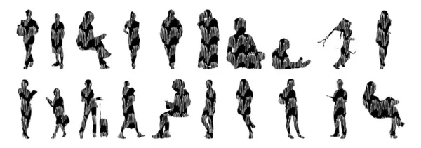 Silhouettes Vectorielles Silhouettes Esquissées Personnes Dessin Contour Silhouette Personnes Icône — Image vectorielle