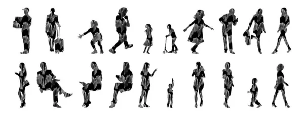 Silhouettes Vectorielles Silhouettes Esquissées Personnes Dessin Contour Silhouette Personnes Icône — Image vectorielle