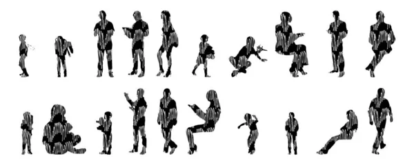 Vector Silhouettes Outline Silhouettes People Contour Drawing People Silhouette Icon — 스톡 벡터