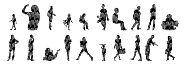 Silhouettes Vectorielles Silhouettes Esquissées Personnes Dessin Contour Silhouette Personnes Icône — Image vectorielle