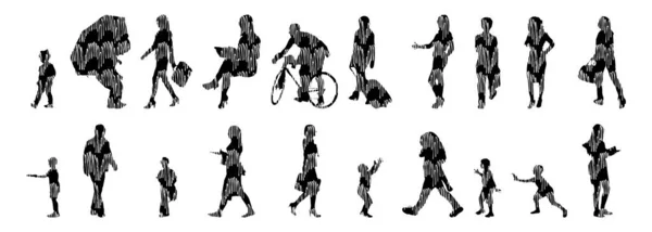 Silhouettes Vectorielles Silhouettes Esquissées Personnes Dessin Contour Silhouette Personnes Icône — Image vectorielle