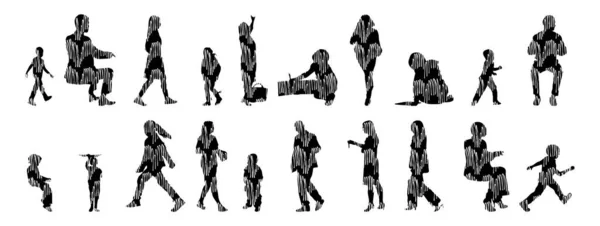 Silhouettes Vectorielles Silhouettes Esquissées Personnes Dessin Contour Silhouette Personnes Icône — Image vectorielle