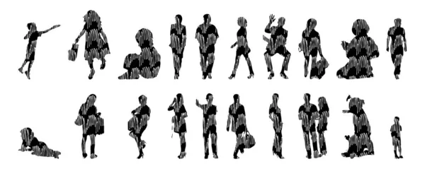 Vector Silhouettes Outline Silhouettes People Contour Drawing People Silhouette Icon — 스톡 벡터