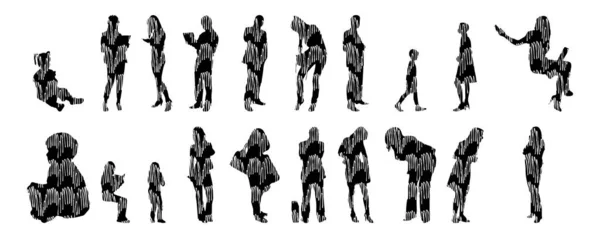 Silhouettes Vectorielles Silhouettes Esquissées Personnes Dessin Contour Silhouette Personnes Icône — Image vectorielle