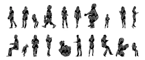 Vector Silhouettes Outline Silhouettes People Contour Drawing People Silhouette Icon — 스톡 벡터