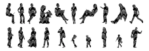 Silhouettes Vectorielles Silhouettes Esquissées Personnes Dessin Contour Silhouette Personnes Icône — Image vectorielle