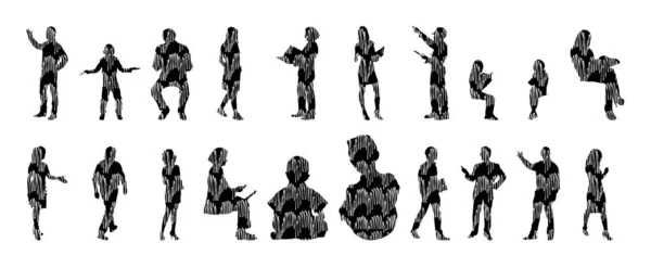 Silhouettes Vectorielles Silhouettes Esquissées Personnes Dessin Contour Silhouette Personnes Icône — Image vectorielle