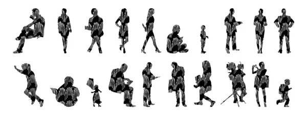 Silhouettes Vectorielles Silhouettes Esquissées Personnes Dessin Contour Silhouette Personnes Icône — Image vectorielle