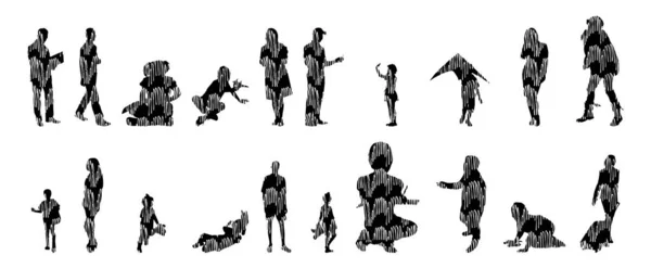 Silhouettes Vectorielles Silhouettes Esquissées Personnes Dessin Contour Silhouette Personnes Icône — Image vectorielle