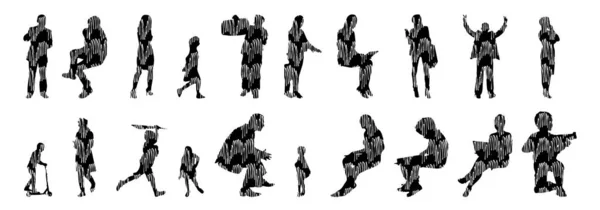 Silhouettes Vectorielles Silhouettes Esquissées Personnes Dessin Contour Silhouette Personnes Icône — Image vectorielle