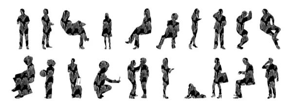 Vector Silhouettes Outline Silhouettes People Contour Drawing People Silhouette Icon — 스톡 벡터