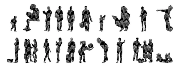 Silhouettes Vectorielles Silhouettes Esquissées Personnes Dessin Contour Silhouette Personnes Icône — Image vectorielle