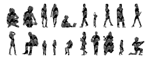 Silhouettes Vectorielles Silhouettes Esquissées Personnes Dessin Contour Silhouette Personnes Icône — Image vectorielle