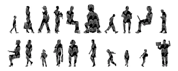 Silhouettes Vectorielles Silhouettes Esquissées Personnes Dessin Contour Silhouette Personnes Icône — Image vectorielle