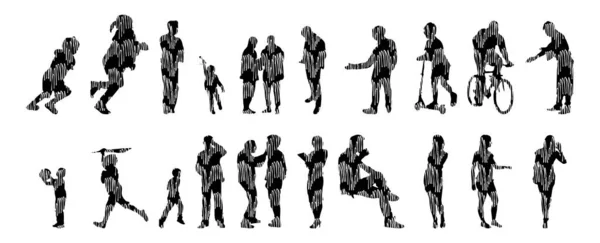 Silhouettes Vectorielles Silhouettes Esquissées Personnes Dessin Contour Silhouette Personnes Icône — Image vectorielle