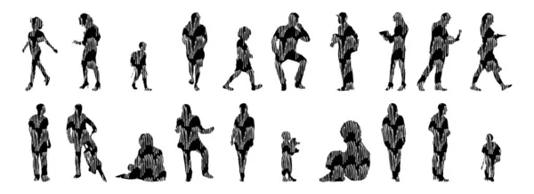 Silhouettes Vectorielles Silhouettes Esquissées Personnes Dessin Contour Silhouette Personnes Icône — Image vectorielle