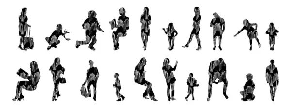 Silhouettes Vectorielles Silhouettes Esquissées Personnes Dessin Contour Silhouette Personnes Icône — Image vectorielle