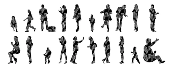 Silhouettes Vectorielles Silhouettes Esquissées Personnes Dessin Contour Silhouette Personnes Icône — Image vectorielle