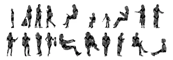 Silhouettes Vectorielles Silhouettes Esquissées Personnes Dessin Contour Silhouette Personnes Icône — Image vectorielle