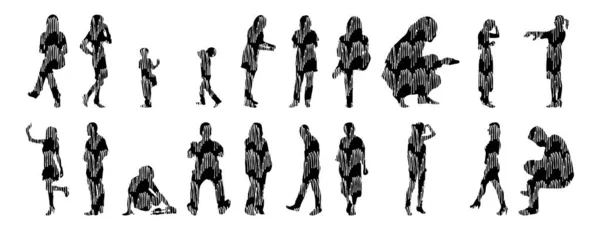 Silhouettes Vectorielles Silhouettes Esquissées Personnes Dessin Contour Silhouette Personnes Icône — Image vectorielle