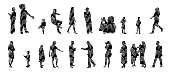 Silhouettes Vectorielles Silhouettes Esquissées Personnes Dessin Contour Silhouette Personnes Icône — Image vectorielle