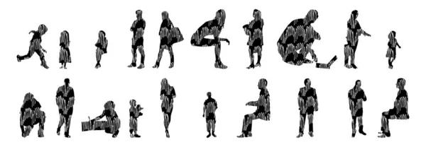 Silhouettes Vectorielles Silhouettes Esquissées Personnes Dessin Contour Silhouette Personnes Icône — Image vectorielle