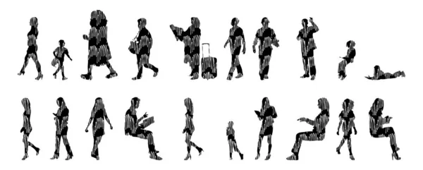 Silhouettes Vectorielles Silhouettes Esquissées Personnes Dessin Contour Silhouette Personnes Icône — Image vectorielle