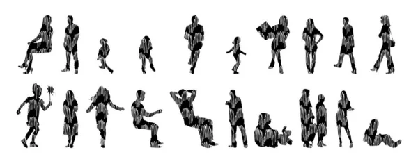 Silhouettes Vectorielles Silhouettes Esquissées Personnes Dessin Contour Silhouette Personnes Icône — Image vectorielle