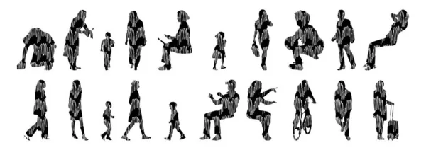 Silhouettes Vectorielles Silhouettes Esquissées Personnes Dessin Contour Silhouette Personnes Icône — Image vectorielle