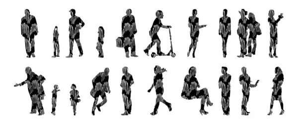 Silhouettes Vectorielles Silhouettes Esquissées Personnes Dessin Contour Silhouette Personnes Icône — Image vectorielle