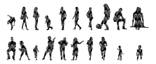 Silhouettes Vectorielles Silhouettes Esquissées Personnes Dessin Contour Silhouette Personnes Icône — Image vectorielle