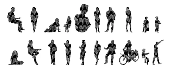 Sílhuetas Vetoriais Sílhuetas Contorno Pessoas Desenho Contorno Silhueta Pessoas Conjunto — Vetor de Stock