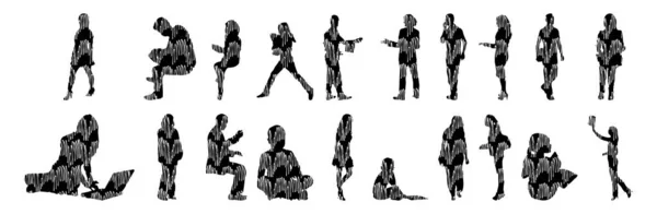 Vector Silhouettes Outline Silhouettes People Contour Drawing People Silhouette Icon — 스톡 벡터