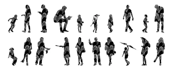 Silhouettes Vectorielles Silhouettes Esquissées Personnes Dessin Contour Silhouette Personnes Icône — Image vectorielle