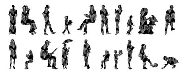 Silhouettes Vectorielles Silhouettes Esquissées Personnes Dessin Contour Silhouette Personnes Icône — Image vectorielle