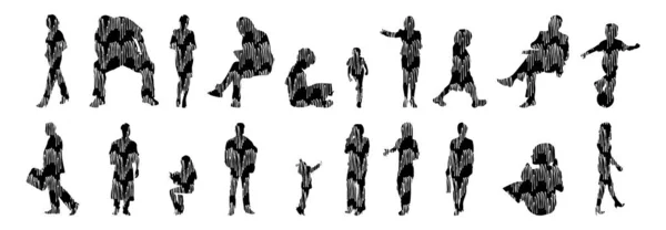 Silhouettes Vectorielles Silhouettes Esquissées Personnes Dessin Contour Silhouette Personnes Icône — Image vectorielle