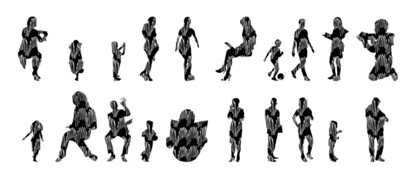 Silhouettes Vectorielles Silhouettes Esquissées Personnes Dessin Contour Silhouette Personnes Icône — Image vectorielle