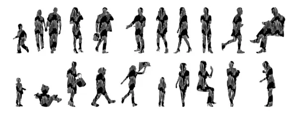 Silhouettes Vectorielles Silhouettes Esquissées Personnes Dessin Contour Silhouette Personnes Icône — Image vectorielle