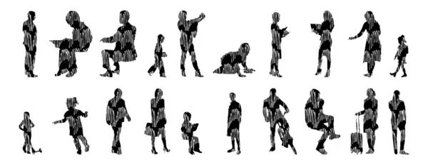 Silhouettes Vectorielles Silhouettes Esquissées Personnes Dessin Contour Silhouette Personnes Icône — Image vectorielle