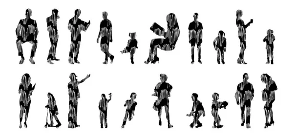 Vector Silhouettes Outline Silhouettes People Contour Drawing People Silhouette Icon — 스톡 벡터