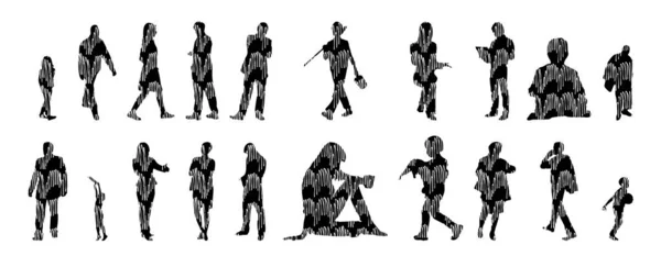 Silhouettes Vectorielles Silhouettes Esquissées Personnes Dessin Contour Silhouette Personnes Icône — Image vectorielle