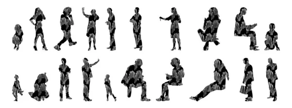 Siluetas Vectores Siluetas Contorno Personas Dibujo Contorno Silueta Personas Icono — Archivo Imágenes Vectoriales