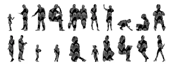 Silhouettes Vectorielles Silhouettes Esquissées Personnes Dessin Contour Silhouette Personnes Icône — Image vectorielle